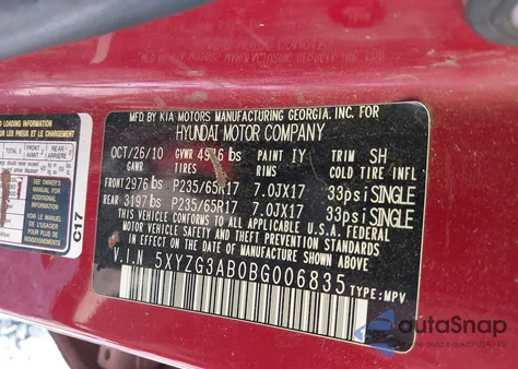 2011 Hyundai Santa Fe Gls from USA, damaged, VIN 5XYZG3AB0BG006835